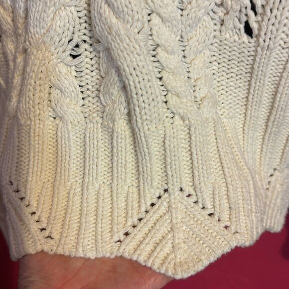 Anthropologie HAZEL Cream Cable Knit Crew Neck Sweater. Sz XL - Picture 5 of 12